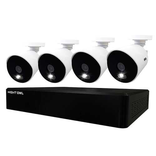 Night Owl - Expandable Wired DVR with Pre-Installed 1TB Hard Drive and (4) 4K Ultra HD Wired Spotlight Cameras - White