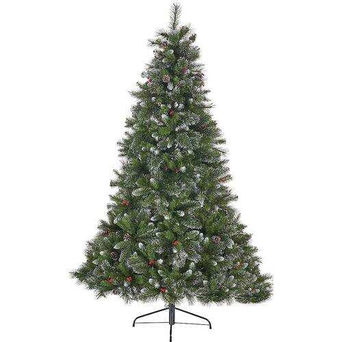Rent to own Noble House - 7.5' Mixed Spruce Unlit Hinged Artificial Christmas Tree with Glitter Branches, Red Berries and Pinecones - Green