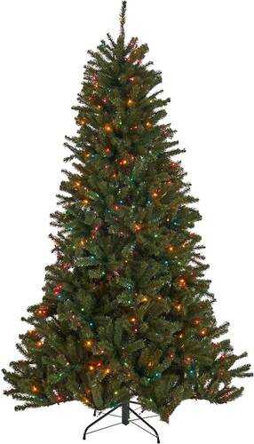 Rent to own Noble House - 7.5' Noble Fir Pre-Lit Hinged Artificial Christmas Tree - Green + Multi Lights