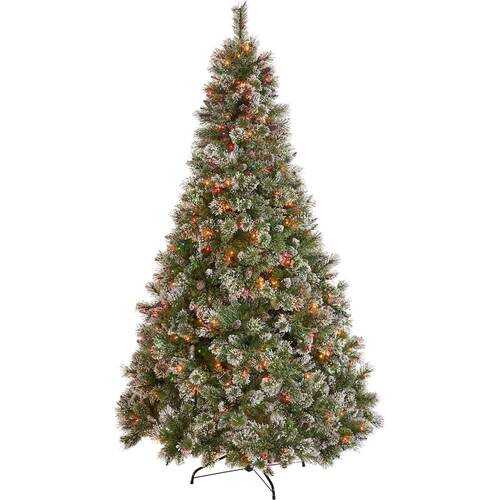 Rent to own Noble House - 7' Cashmere Pine & Mixed Needles Multicolor Hinged Artificial Christmas Tree with Snow & Glitter Branches - Green + Multi Lights
