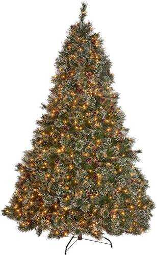 Rent to own Noble House - 7' Cashmere Pine Pre-Lit Artificial Christmas Tree with Snowy Branches and Pinecones - Green And Clear Lights