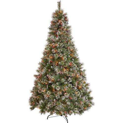 Rent to own Noble House - 9' Cashmere Pine & Mixed Needles Multicolor Hinged Artificial Christmas Tree with Snow & Glitter Branches - Green + Multi Lights