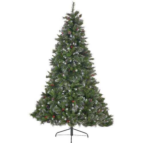 Rent to own Noble House - 9' Mixed Spruce Unlit Hinged Artificial Christmas Tree with Glitter Branches, Red Berries and Pinecones - Green