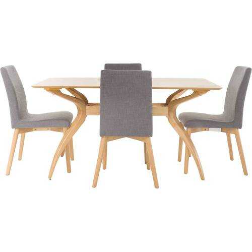 Noble House - Balko Rectangular Mid-Century Wood 5-Piece Dining Set - Natural Oak/Dark Gray