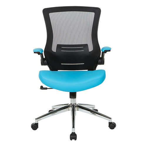 Office Star Products - Black Screen Back Manager's Chair with Faux Leather Seat and Padded Flip Arms with Silver Accents - Blue