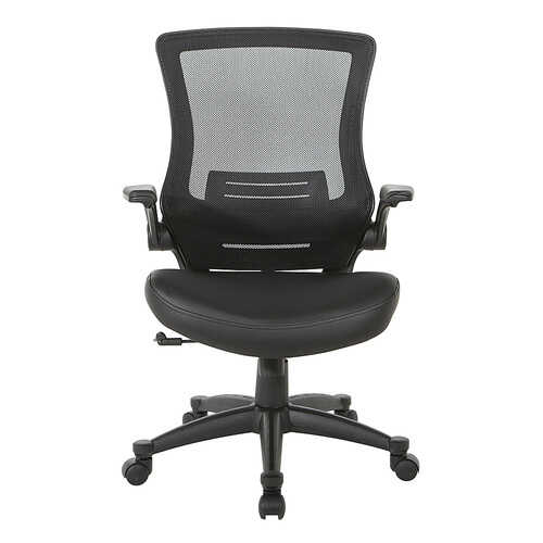 Office Star Products - Screen Back Manager's Chair in Faux Leather Seat with PU Padded Flip Arms with Silver Accents - Black