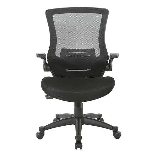 Office Star Products - Screen Back Manager's Chair in Mesh Seat with PU Padded Flip Arms with Silver Accents - Black