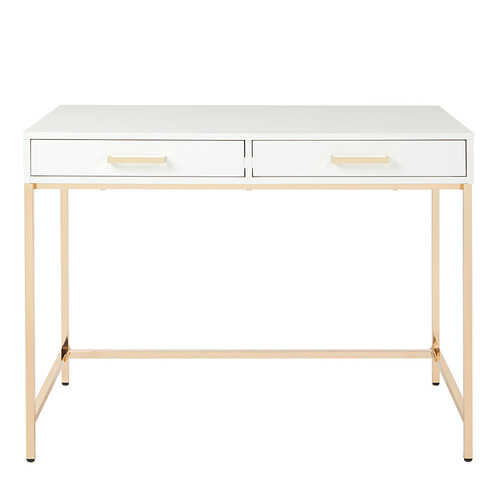 OSP Home Furnishings - Alios Desk with White Gloss Finish and Gold Chrome Plated Base - White/Gold