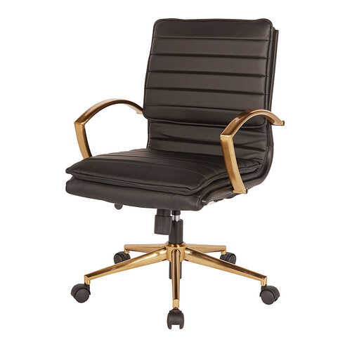 OSP Home Furnishings - Mid-Back Faux Leather Chair with Gold Finish in Faux Leather - Black