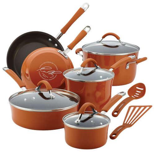 Rachael Ray - Cucina 12-Piece Nonstick Cookware Set - Espresso/Pumpkin Orange