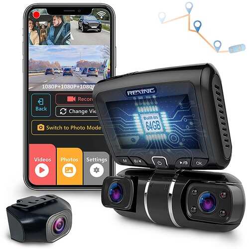 Rent to own Rexing - S1 PRO 1080P 3-Channel Wi-Fi Dash Cam with Built-in GPS and 64GB Internal Memory - Black