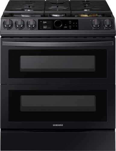Samsung - 6.0 cu. ft. Flex Duo™ Front Control Slide-in Gas Convection Range with Smart Dial, Air Fry & Wi-Fi Fingerprint Resistant - Black stainless steel