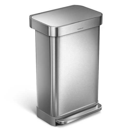 simplehuman 45 Liter Rectangular Hands-Free Kitchen Step Trash Can with Soft-Close Lid, Brushed Stainless Steel - Brushed Stainless Steel