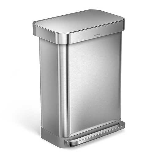 simplehuman 55 Liter Rectangular Hands-Free Kitchen Step Trash Can with Soft-Close Lid, Brushed Stainless Steel - Brushed Stainless Steel