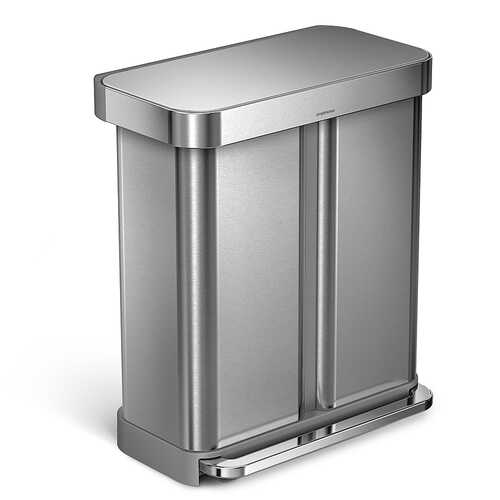 simplehuman 58 L Rectangular Hands-Free Dual Compartment Recycling Kitchen Step Trash Can with Soft-Close Lid, Brushed - Brushed Stainless Steel