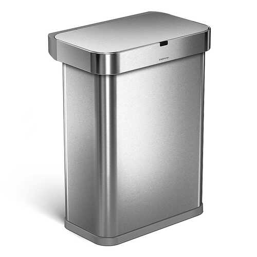 simplehuman 58 Liter Rectangular Sensor Can with Voice and Motion Control, Brushed Stainless Steel - Brushed Stainless Steel
