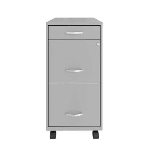 Space Solutions 18" Deep 3 Drawer Mobile Metal File Cabinet with Pencil Drawer - Arctic Silver