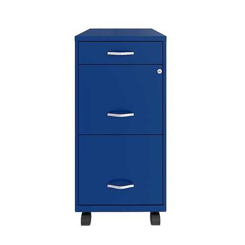 Space Solutions - 18" Deep 3 Drawer Mobile Metal File Cabinet with Pencil Drawer - Classic Blue