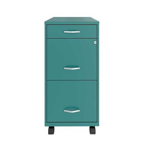 Space Solutions 18" Deep 3 Drawer Mobile Metal File Cabinet with Pencil Drawer, Teal - Teal