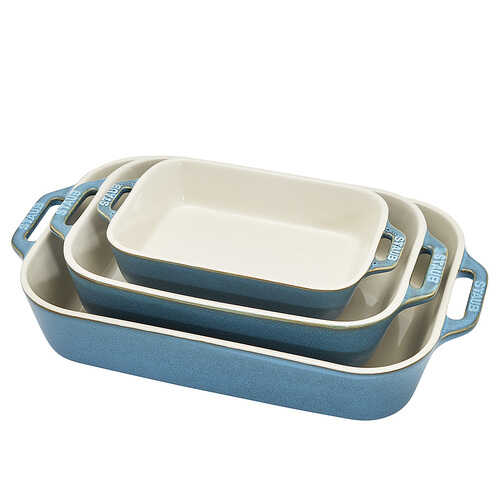 Staub - Ceramics 3-piece Rectangular Baking Dish Set - Rustic Turquoise