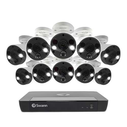 Rent to own Swann - 16 Channel 2TB NVR, 10 x 4K PoE Cameras, w/Dual LED Spotlights, Color Night Vision & Free Face Detection - White