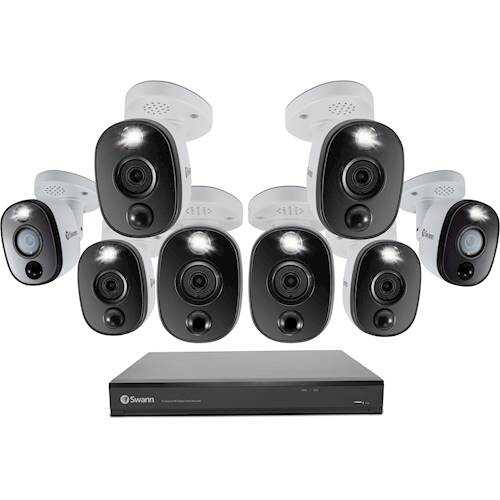 Swann - 16-Channel, 8-Camera Indoor/Outdoor Wired 2160p 2TB DVR Surveillance System - Black/White