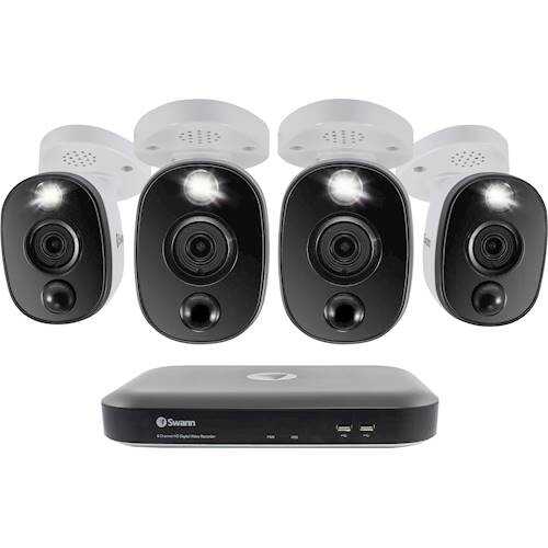 Swann - 8-Channel, 4-Camera Indoor/Outdoor Wired 4K UHD 2TB DVR Surveillance System - Black/Gray/White