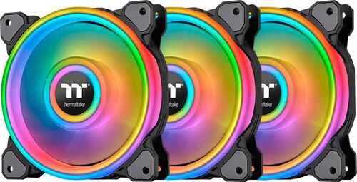 Thermaltake Riing Quad 140mm 16.8 Million RGB Color 4 Light Rings 54 Addressable LED 9 Blades Hydraulic Bearing Case Fan - Black