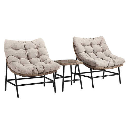 Walker Edison - 3-Piece Papasan Wicker Outdoor Chat Set - Brown