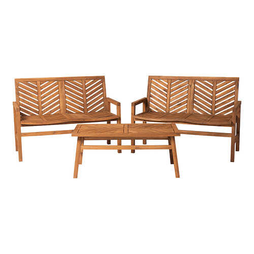 Walker Edison - 3-Piece Windsor Acacia Wood Patio Loveseat Chat Set - Brown