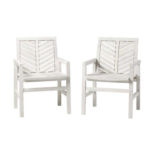 Walker Edison - 35” Modern Solid Acacia Wood Chevron Patio Chair - White wash