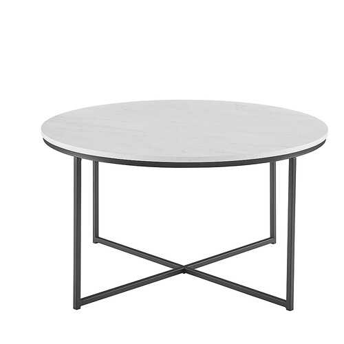 Walker Edison - 36” Modern Glam Faux Marble Round Coffee Table - Faux White Marble/Black