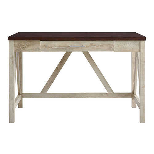 Walker Edison - 46" A Frame Modern Wood Computer Desk with Drawer - White Oak/Traditional Brown