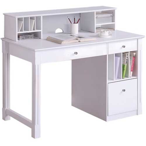 Walker Edison - 48" Wood Home Office Storage Computer Desk with Hutch - White
