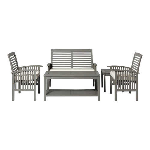 Rent to own Walker Edison - 5-Piece Cypress Acacia Wood Patio Chat Set - Grey Wash