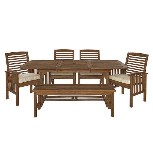 Walker Edison - 6-Piece Cypress Patio Dining Set - Dark Brown