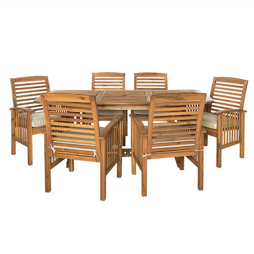 Walker Edison - 7-Piece Cypress Acacia Wood Patio Dining Set - Brown