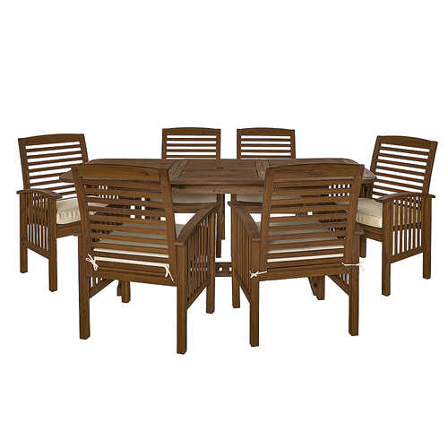 Walker Edison - 7-Piece Cypress Patio Dining Set - Dark Brown