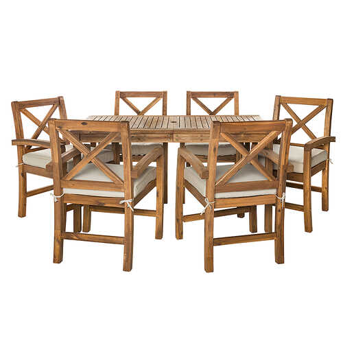Walker Edison - 7-Piece Hunter Acacia Wood Patio Dining Set - Brown