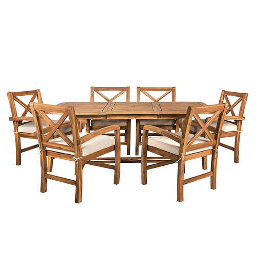 Walker Edison - 7-Piece Hunter Extendable Acacia Wood Patio Dining Set - Brown