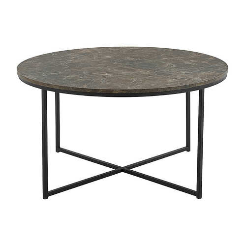 Walker Edison - Alissa 36" Coffee Table with X Base - Brown Faux Marble/Black