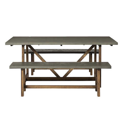 Rent to own Walker Edison - Brennan Solid Wood 3 Piece Trestle Dining Group - Grey/Brown