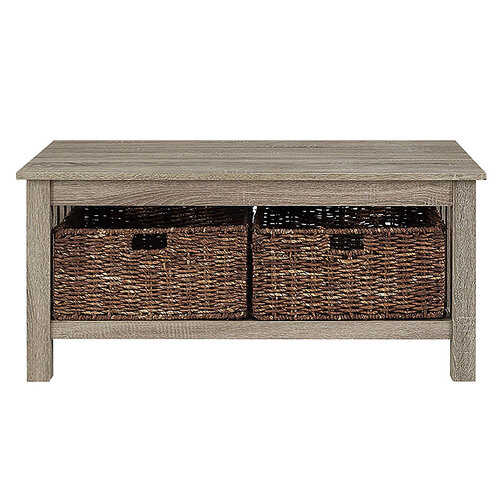 Walker Edison - Coffee Table with wicker storage baskets - Driftwood
