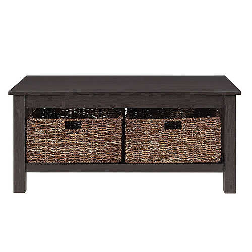 Walker Edison - Coffee Table with wicker storage baskets - Espresso