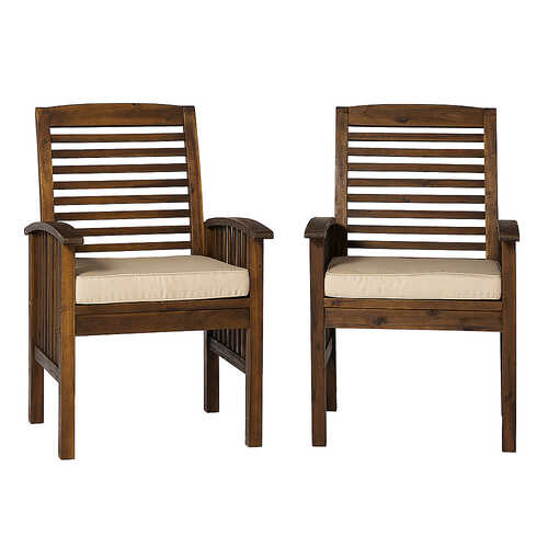 Walker Edison - Cypress Acacia Wood Patio Chairs, Set of 2 - Dark Brown