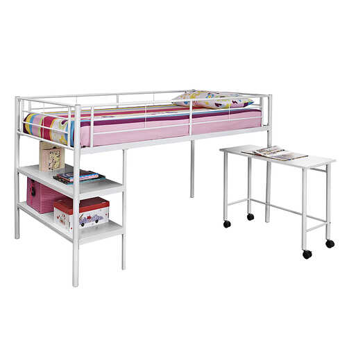 Walker Edison - Industrial Twin Bunk Over Workstation with Desk - White