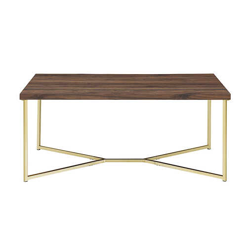 Walker Edison - Luxe Mid Century Modern Y-Leg Coffee Table - Dark Walnut/Gold