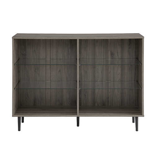 Rent to own Walker Edison - Mid-Century Modern Metal, Tempered Glass & High-Grade MDF 4-Shelf Bookcase - Slate Gray