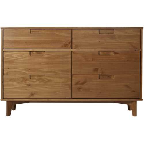 Walker Edison - Mid Century Modern Solid Wood 6-Drawer Dresser - Caramel