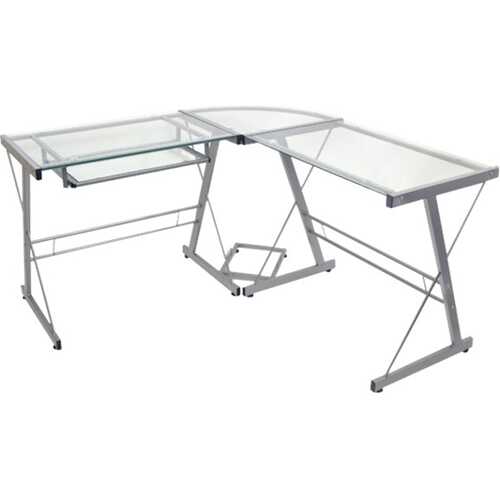 Walker Edison - Modern L-Shaped Tempered Glass Computer Desk - Clear/Silver